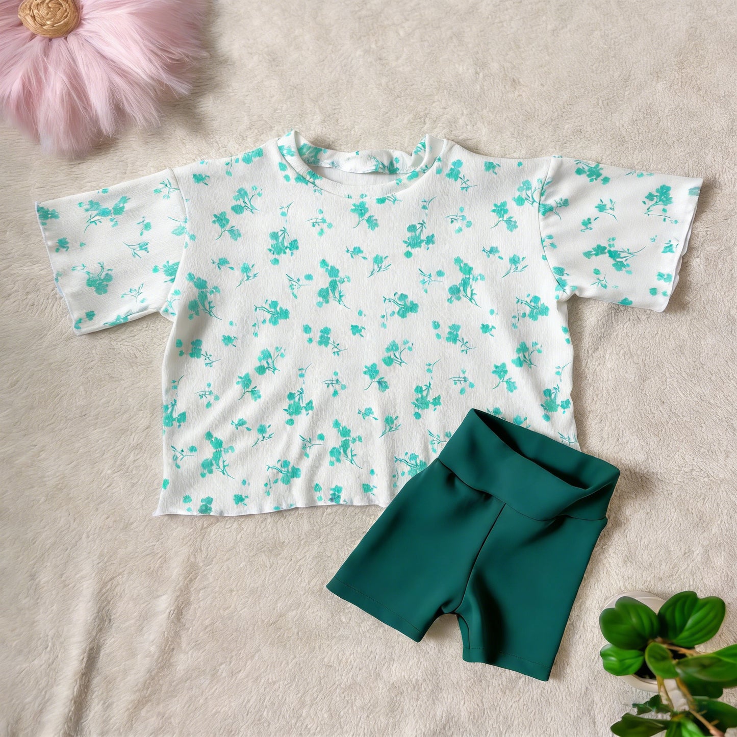 Baby Girls Green Flowers Top Biking Short Clothes Sets Preorder