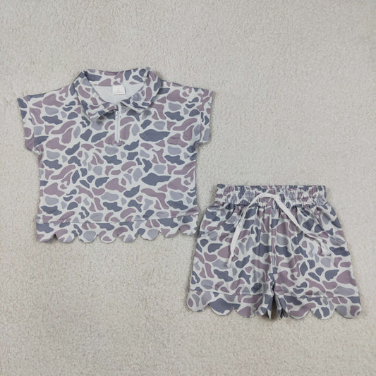 Sibling Baby Girls Southern Camo Ducks Zip Pullovers Pockets Shorts Scallop Clothes Sets