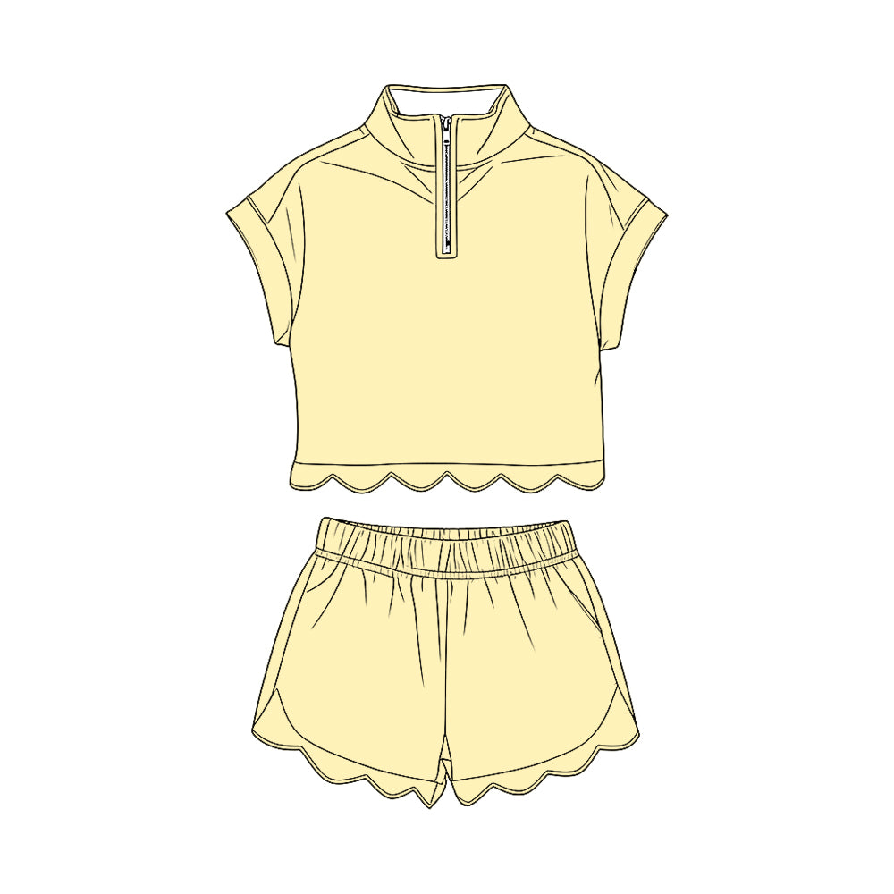 Baby Girls Yellow Zipper Top Scallop Short Clothes Sets Preorder