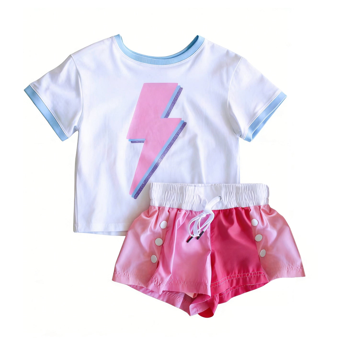 Baby Girls Short Sleeve Pink Lightning Top Sport Shorts Clothes Set Preorder