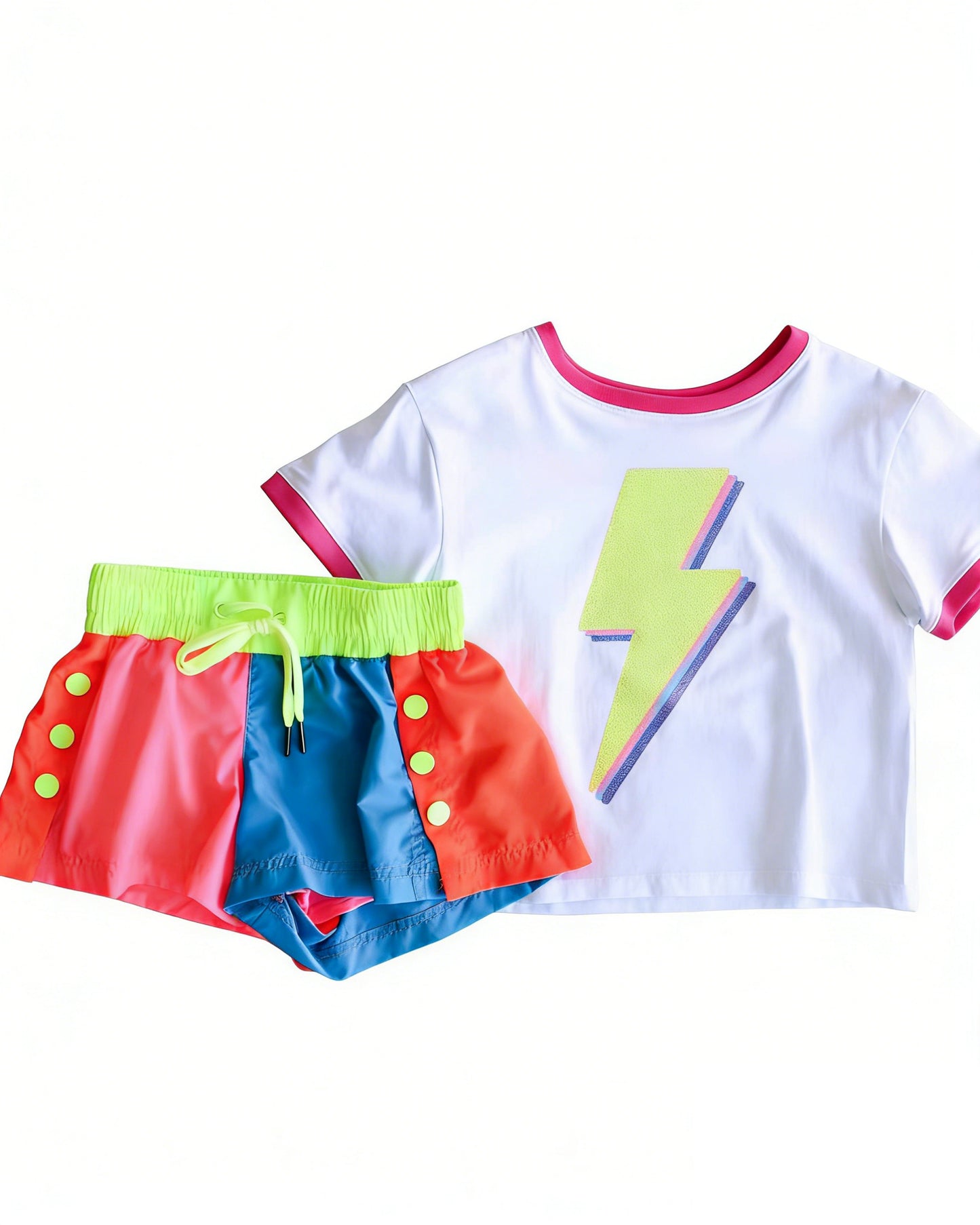 Baby Girls Short Sleeve Yellow Lightning Top Sport Shorts Clothes Set Preorder