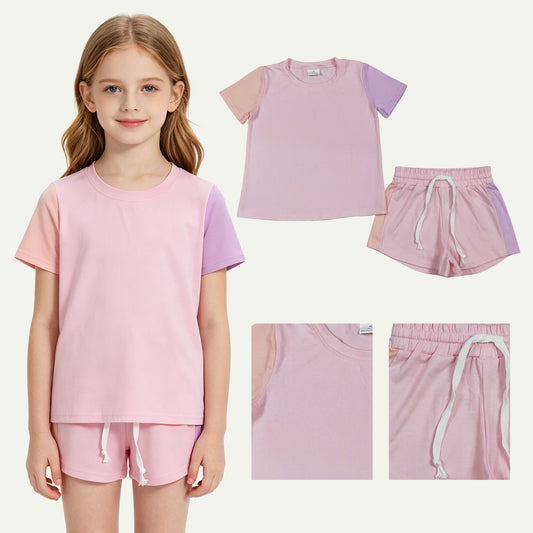 Baby Girls Pink Lavender Patchwork Shirt Top Short Slouchy Clothes Set