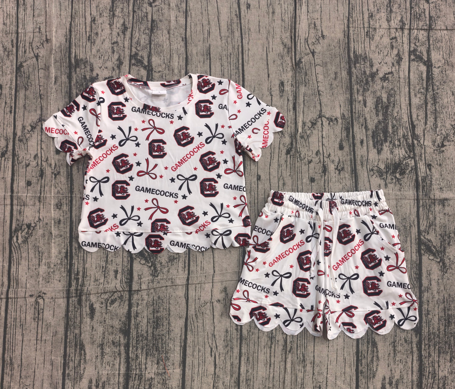 Baby Girls Caroltna Bows Top Short Scallop Team Clothes Sets Preorder
