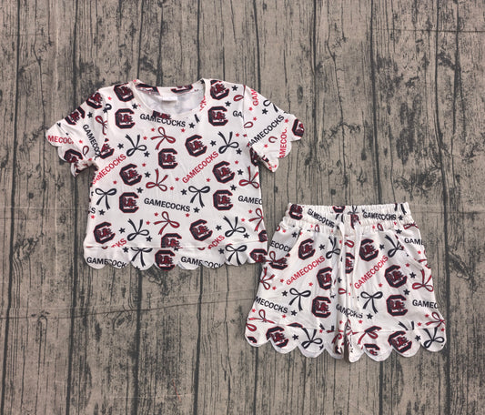 Baby Girls Caroltna Bows Top Short Scallop Team Clothes Sets Preorder