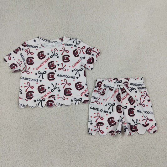 Baby Girls Gamecocks Bows Top Pockets Short Team Scallop Clothes Sets