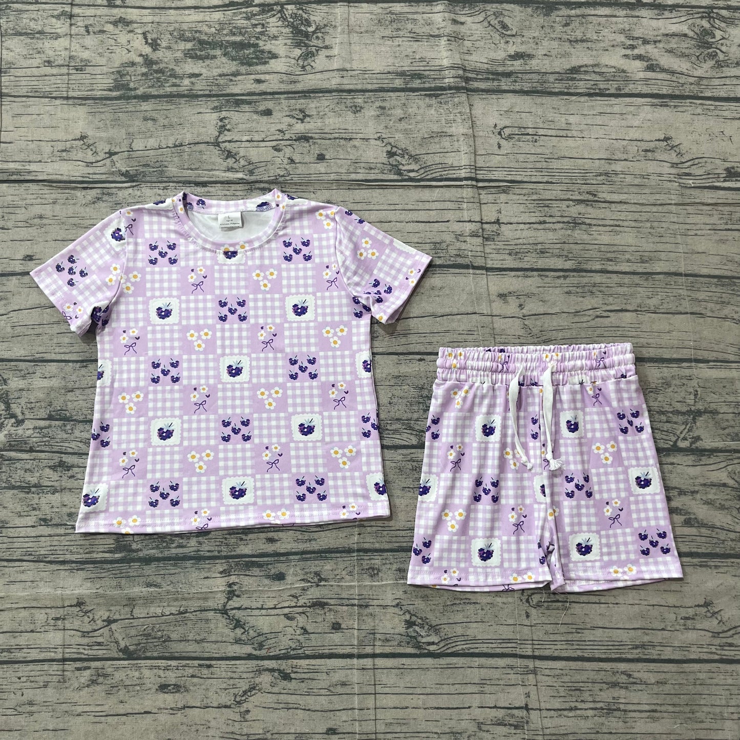 Baby Girls Flowers Grapes Checked Top Short Slouchy Clothes Set