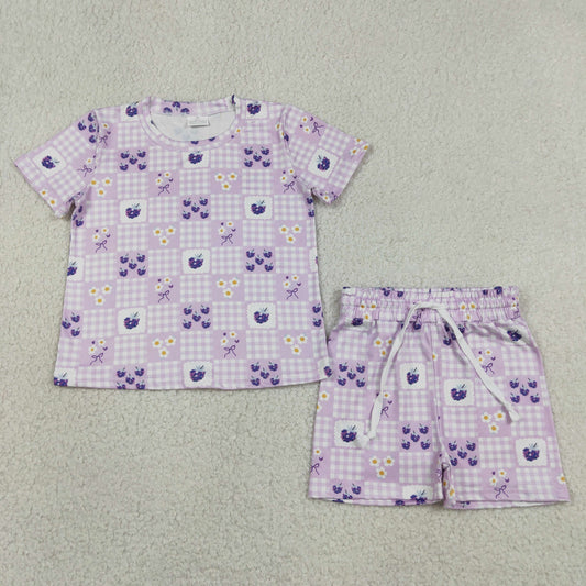 Baby Girls Flowers Grapes Checked Top Short Slouchy Clothes Set