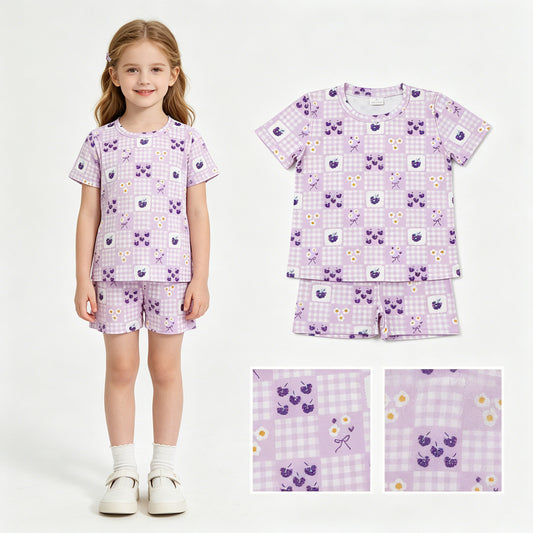 Baby Girls Flowers Grapes Checked Top Short Slouchy Clothes Set