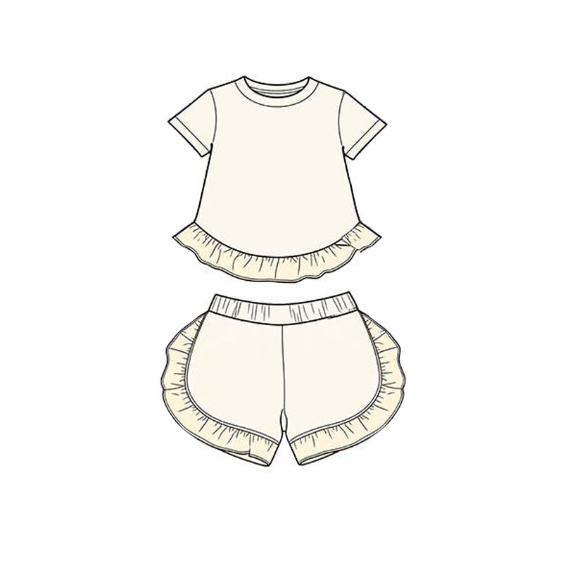 Baby Girls White Short Sleeve Shirt Top Ruffle Short Clothes Set Preorder