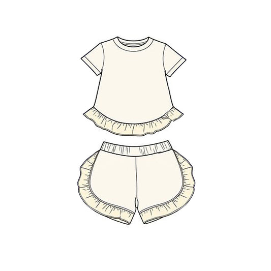 Baby Girls White Short Sleeve Shirt Top Ruffle Short Clothes Set Preorder