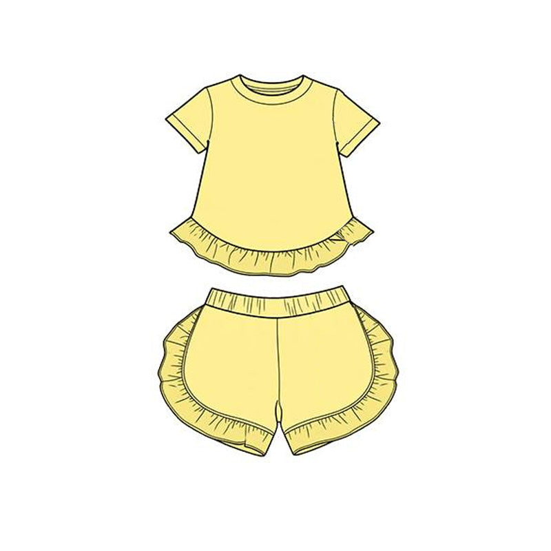 Baby Girls Yellow Short Sleeve Shirt Top Ruffle Short Clothes Set Preorder