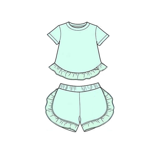 Baby Girls Blue Short Sleeve Shirt Top Ruffle Short Clothes Set Preorder