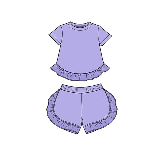 Baby Girls Purple Short Sleeve Shirt Top Ruffle Short Clothes Set Preorder