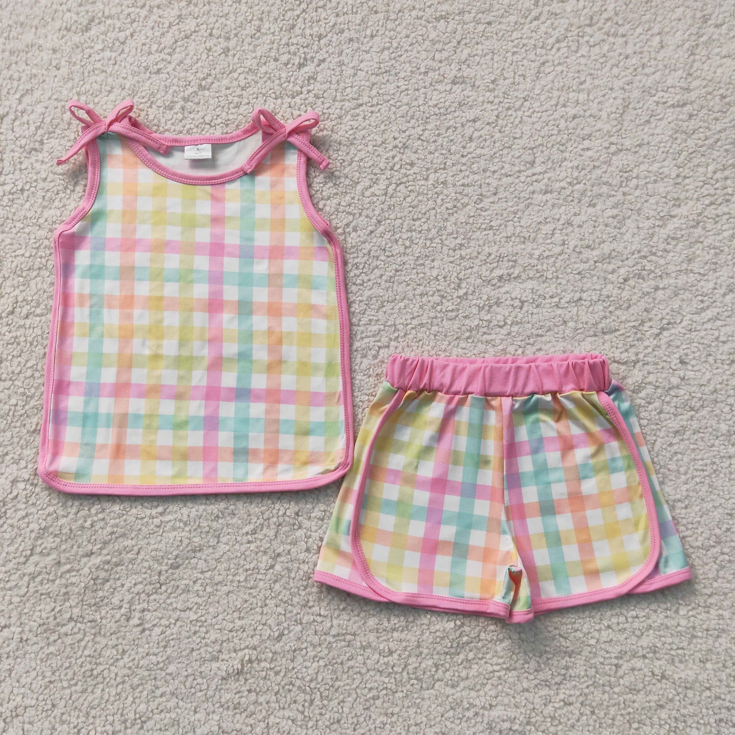Baby Girls Sleeveless Colorful Checked Shirt Top Short Clothes Set