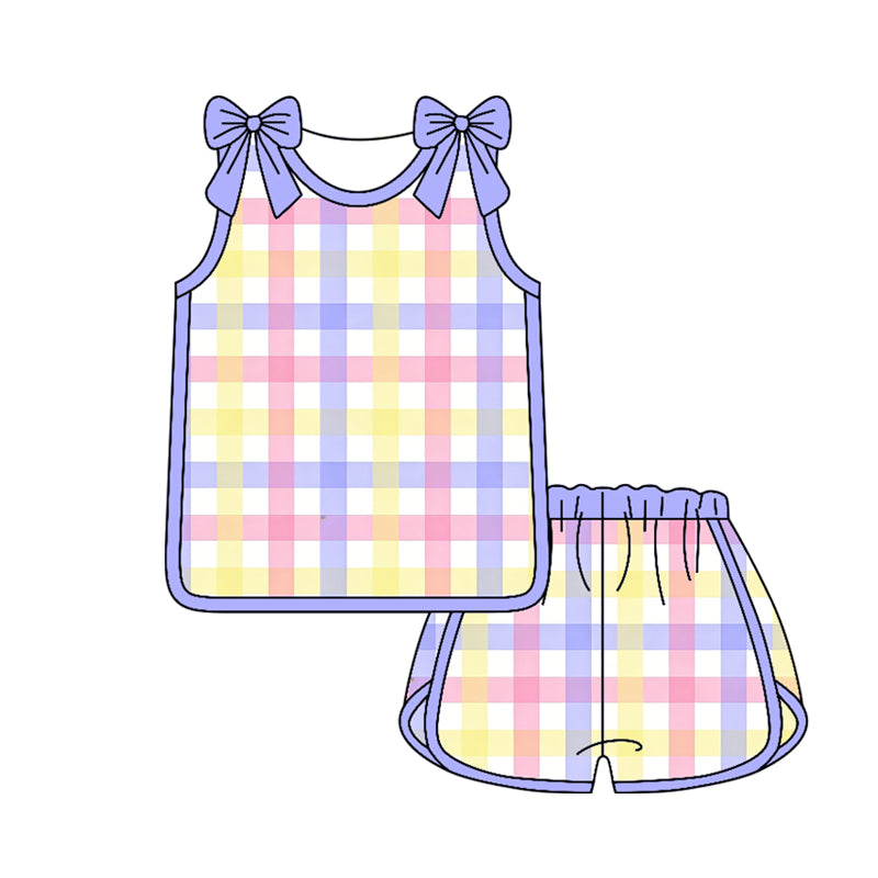 Baby Girls Sleeveless Colorful Checked Shirt Top Short Clothes Set Preorder