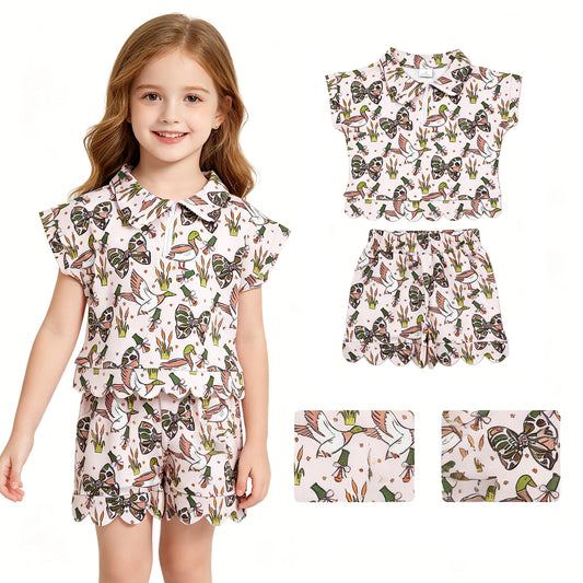 Baby Girls Camo Bows Ducks Zipper Top Short Hunting Scallop Clothes Sets