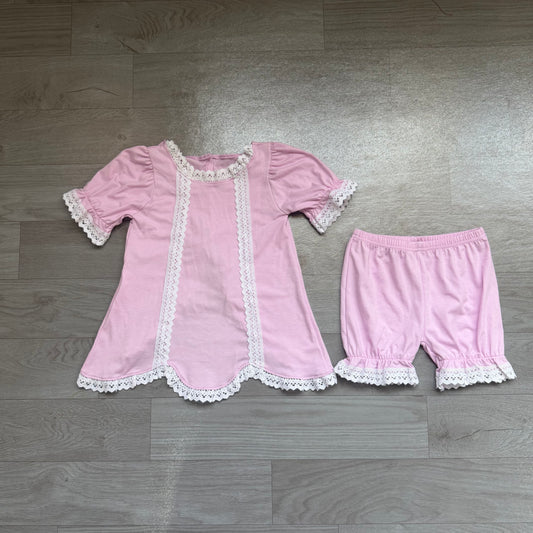 Baby Girls Lavender Short Sleeve Lace Scallop Tunic Ruffle Short Clothes Set Preorder