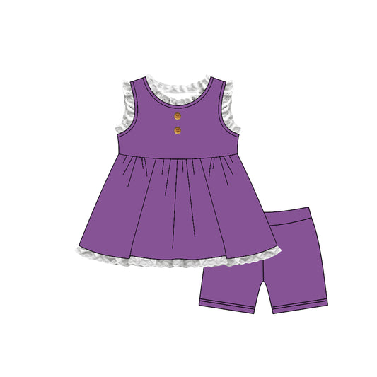 Baby Girls Purple Sleeveless Button Tunic Short Clothes Set Preorder