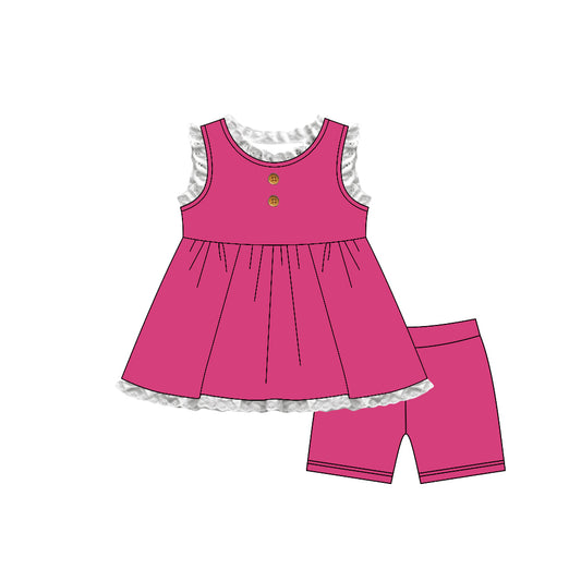 Baby Girls Hot Pink Sleeveless Button Tunic Short Clothes Set Preorder