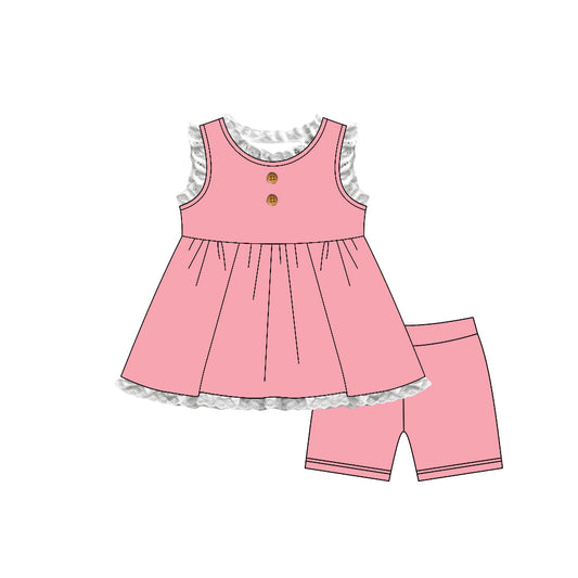 Baby Girls Pink Sleeveless Button Tunic Short Clothes Set Preorder