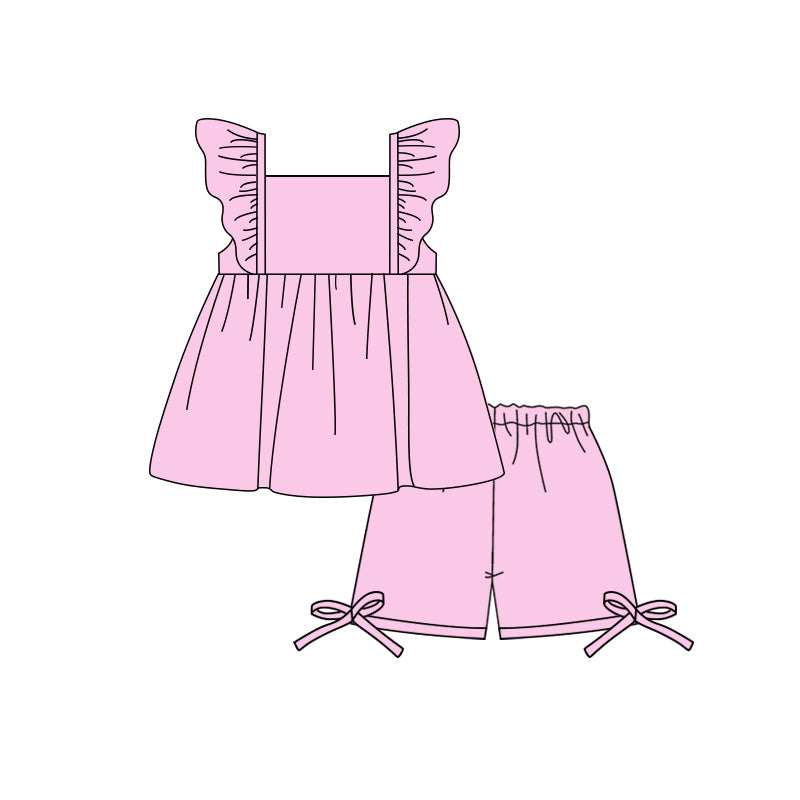 Baby Girls Pink Flutter Sleeve Tunic Short Clothes Set Preorder