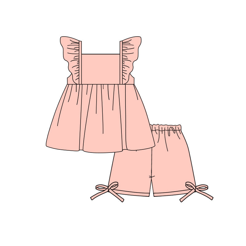 Baby Girls Peach Flutter Sleeve Tunic Short Clothes Set Preorder