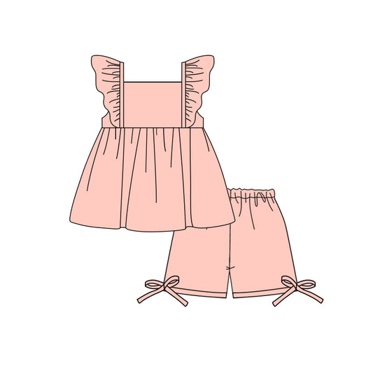 Baby Girls Peach Flutter Sleeve Tunic Short Clothes Set Preorder