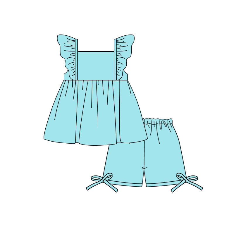 Baby Girls Aqua Flutter Sleeve Tunic Short Clothes Set Preorder