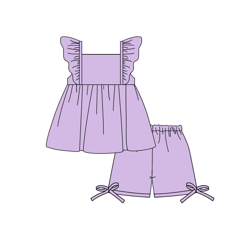 Baby Girls Purple Flutter Sleeve Tunic Short Clothes Set Preorder