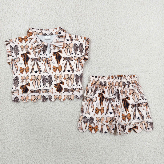 Baby Girls Stars Bows Zipper Top Pockets Short Scallop Clothes Sets