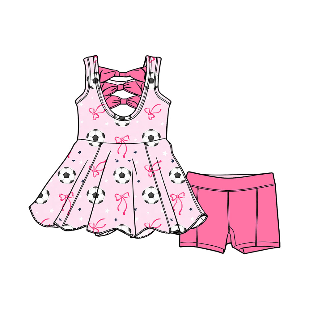 Baby Girls Sleeveless Footballs Bows Tunic Short Team Clothes Set Preorder