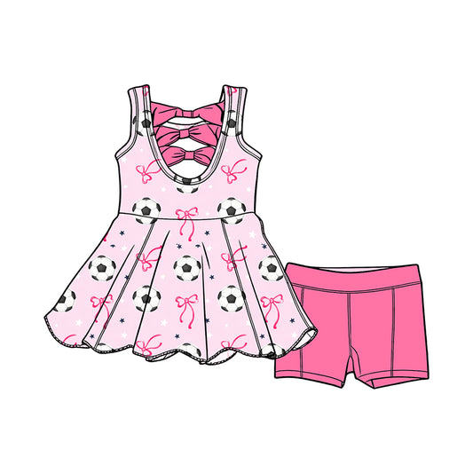 Baby Girls Sleeveless Footballs Bows Tunic Short Team Clothes Set Preorder