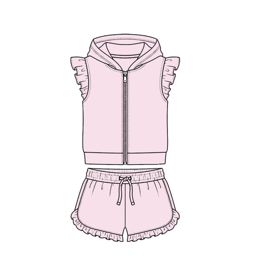 Baby Girls Lavender Zipper Hoodie Jacket Ruffle Shorts Clothes Set Preorder