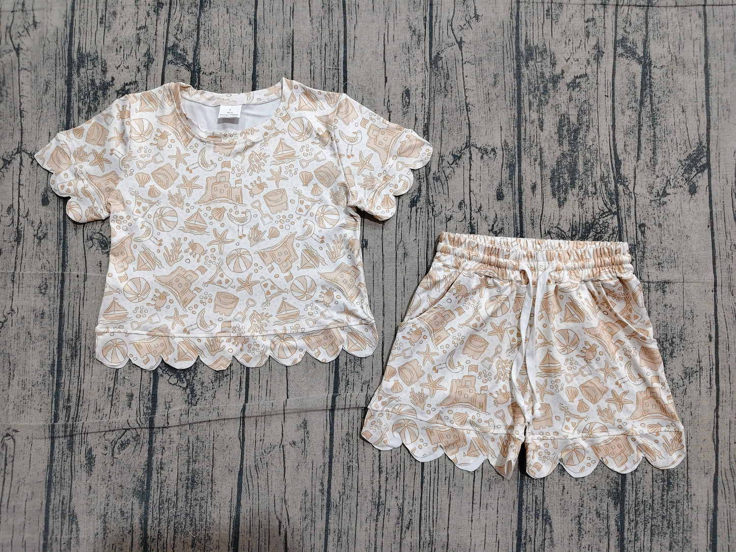 Baby Girls Starfishes Beach Top Short Scallop Clothes Set Preorder