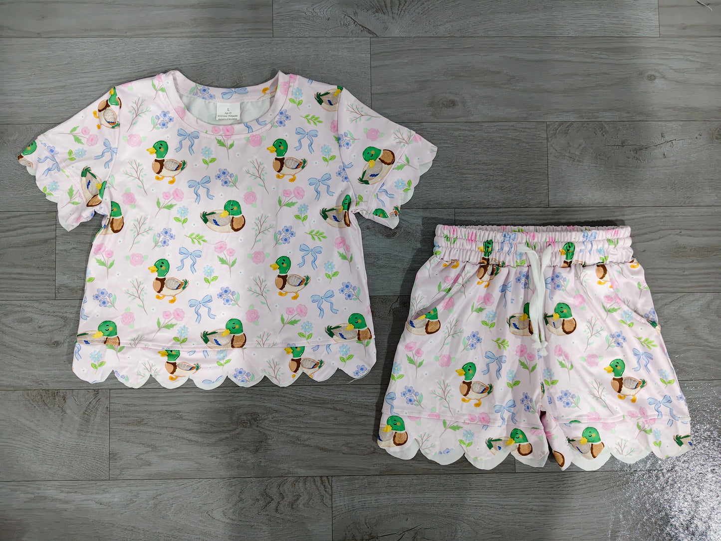 Baby Girls Ducks Flowers Bows Top Short Scallop Clothes Sets Preorder