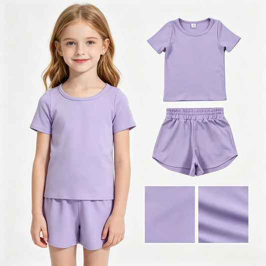 Baby Girls Lavender Short Sleeve Top Sport Short Yoga Active Clothes Sets