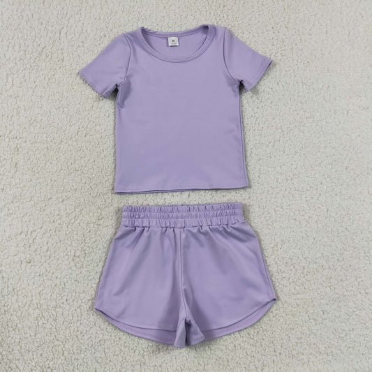 Baby Girls Lavender Short Sleeve Top Sport Short Yoga Active Clothes Sets