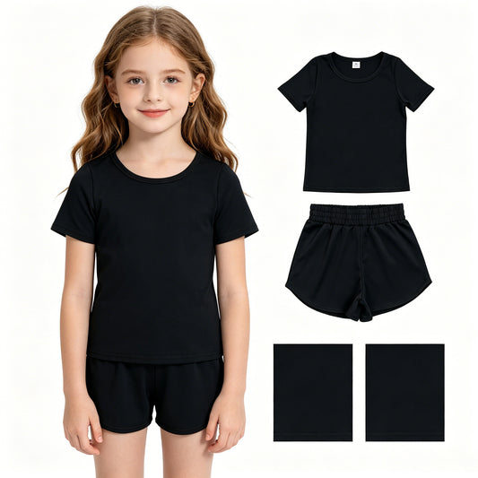 Baby Girls Black Short Sleeve Top Sport Short Yoga Active Clothes Sets