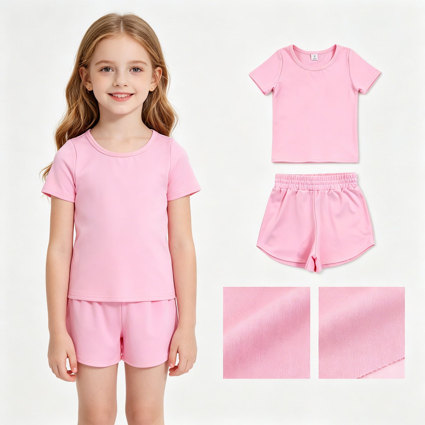 Baby Girls Light Pink Short Sleeve Top Sport Short Yoga Active Clothes Sets