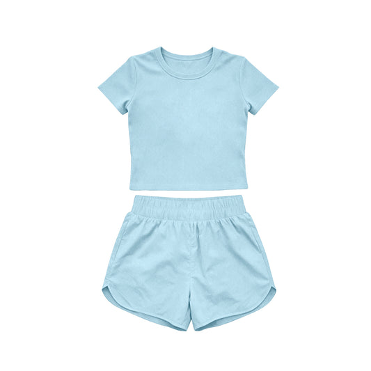 Baby Girls Light Blue Short Sleeve Top Sport Short Yoga Active Clothes Sets Preorder