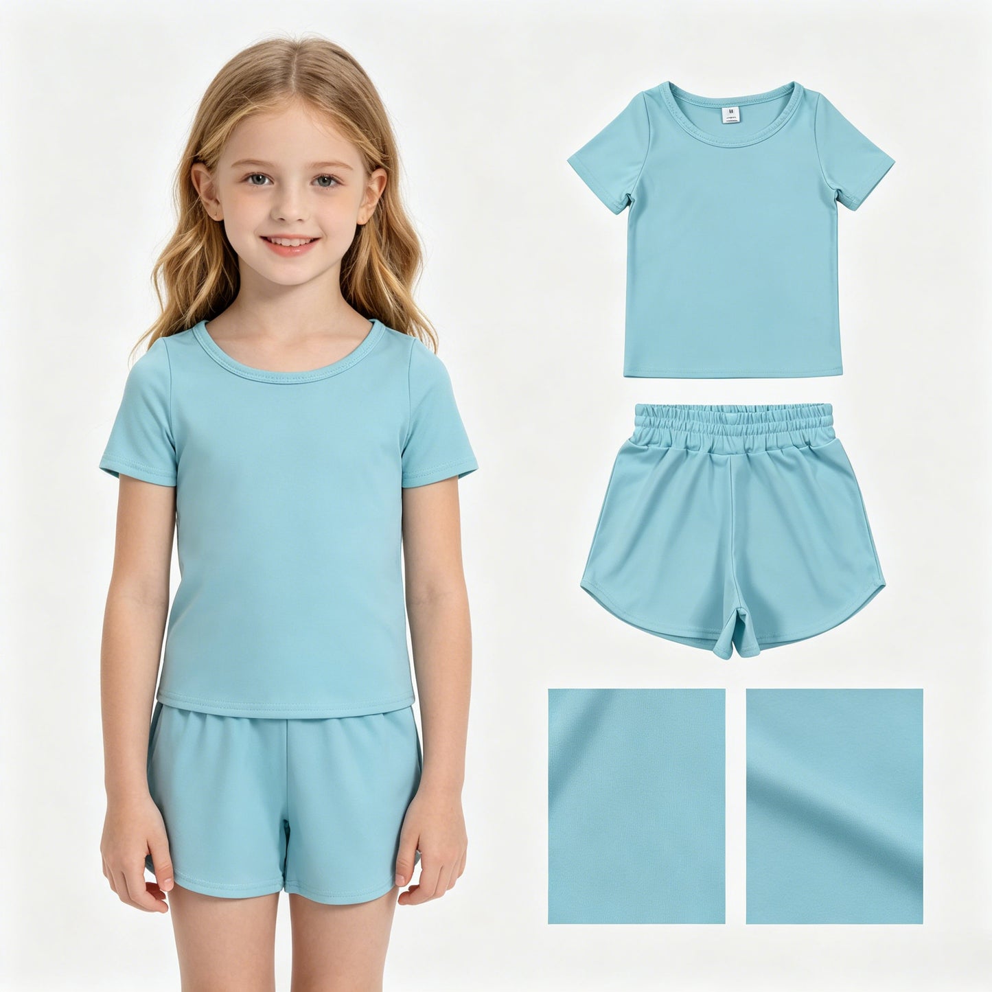 Baby Girls Light Blue Short Sleeve Top Sport Short Yoga Active Clothes Sets