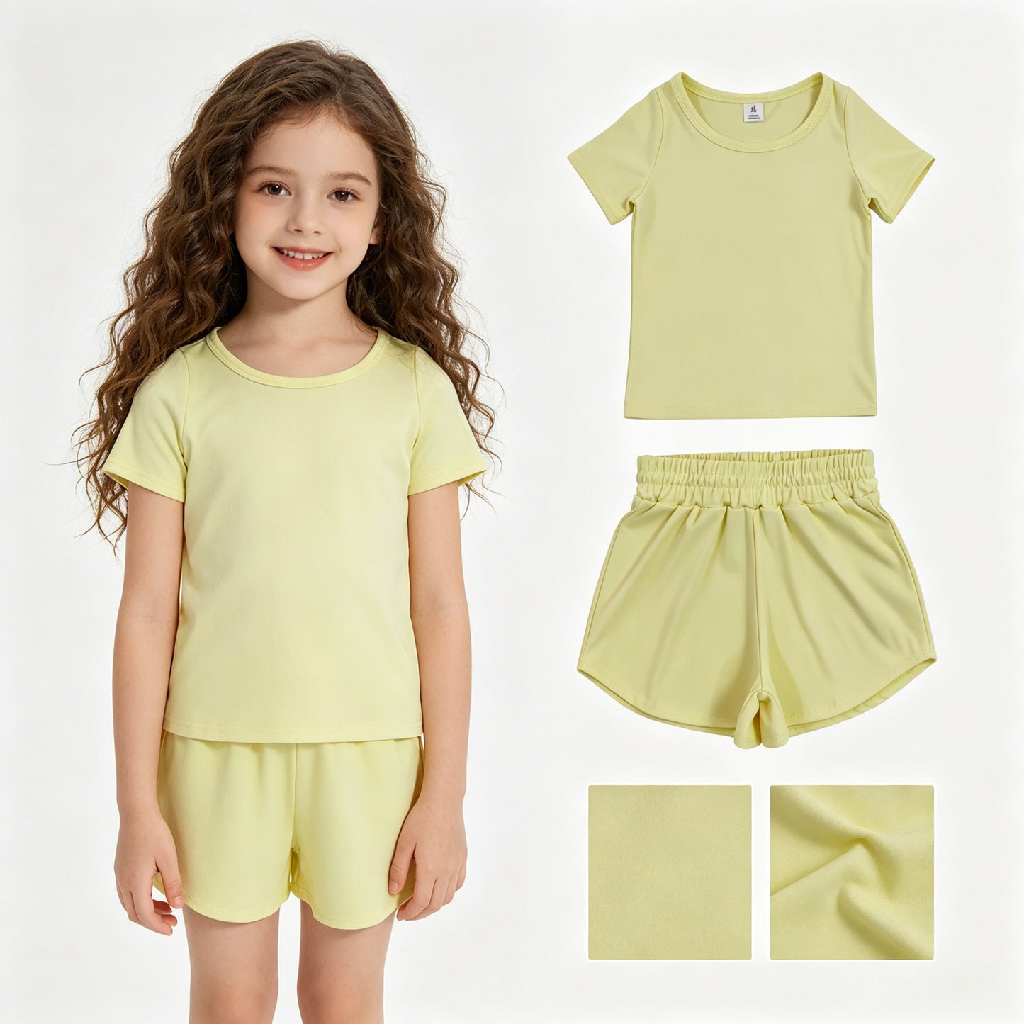 Baby Girls Light Yellow Short Sleeve Top Sport Short Yoga Active Clothes Sets