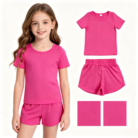 Baby Girls Hot Pink Short Sleeve Top Sport Short Yoga Active Clothes Sets