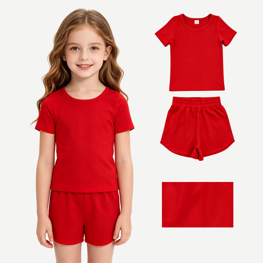 Baby Girls Red Short Sleeve Top Sport Short Yoga Active Clothes Sets