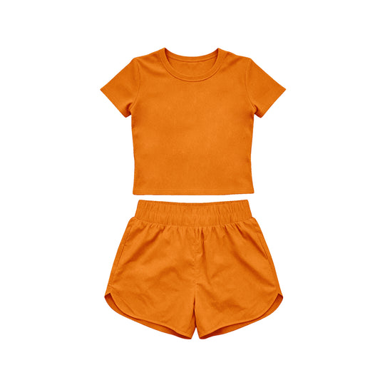 Baby Girls Orange Short Sleeve Top Sport Short Yoga Active Clothes Sets Preorder