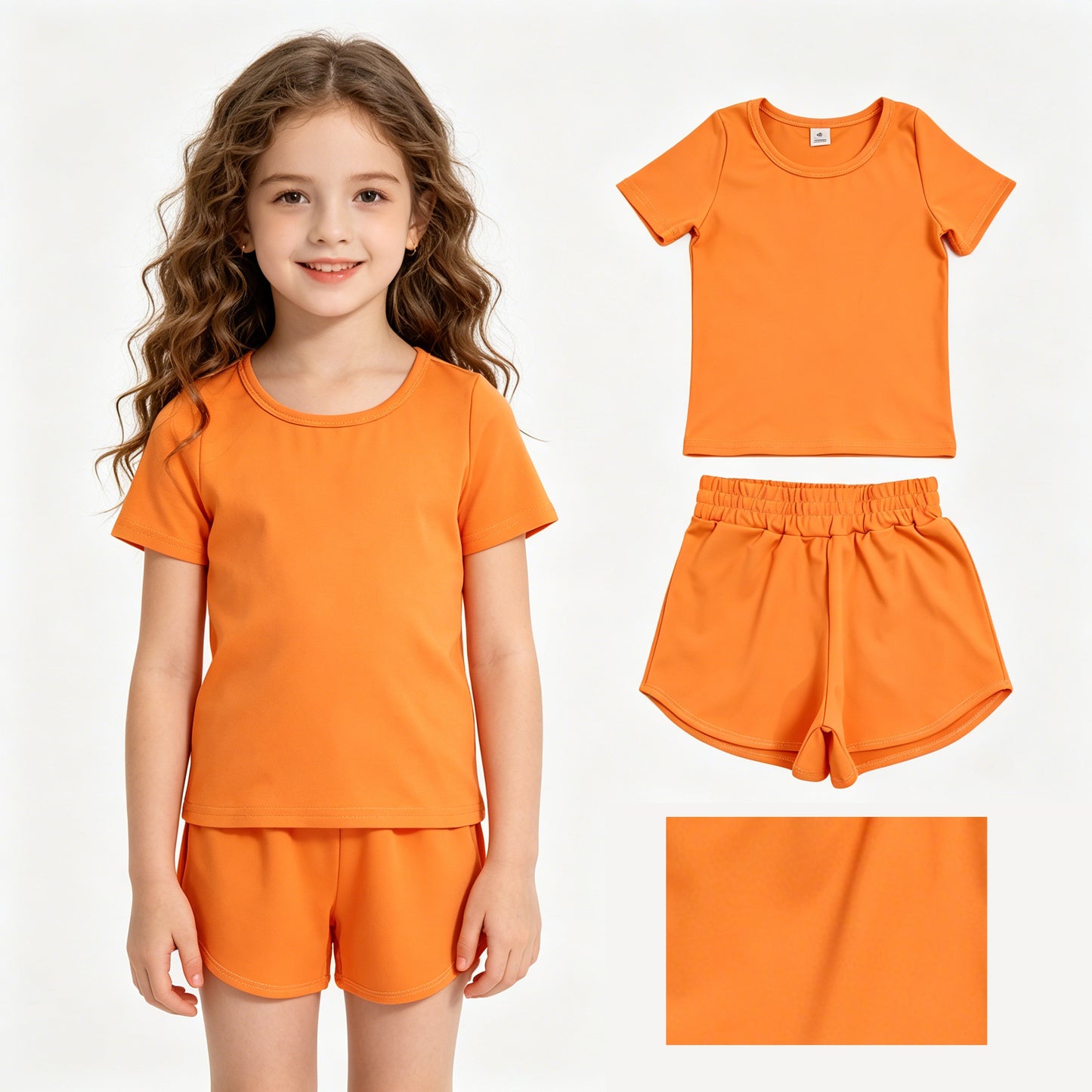 Baby Girls Orange Short Sleeve Top Sport Short Yoga Active Clothes Sets