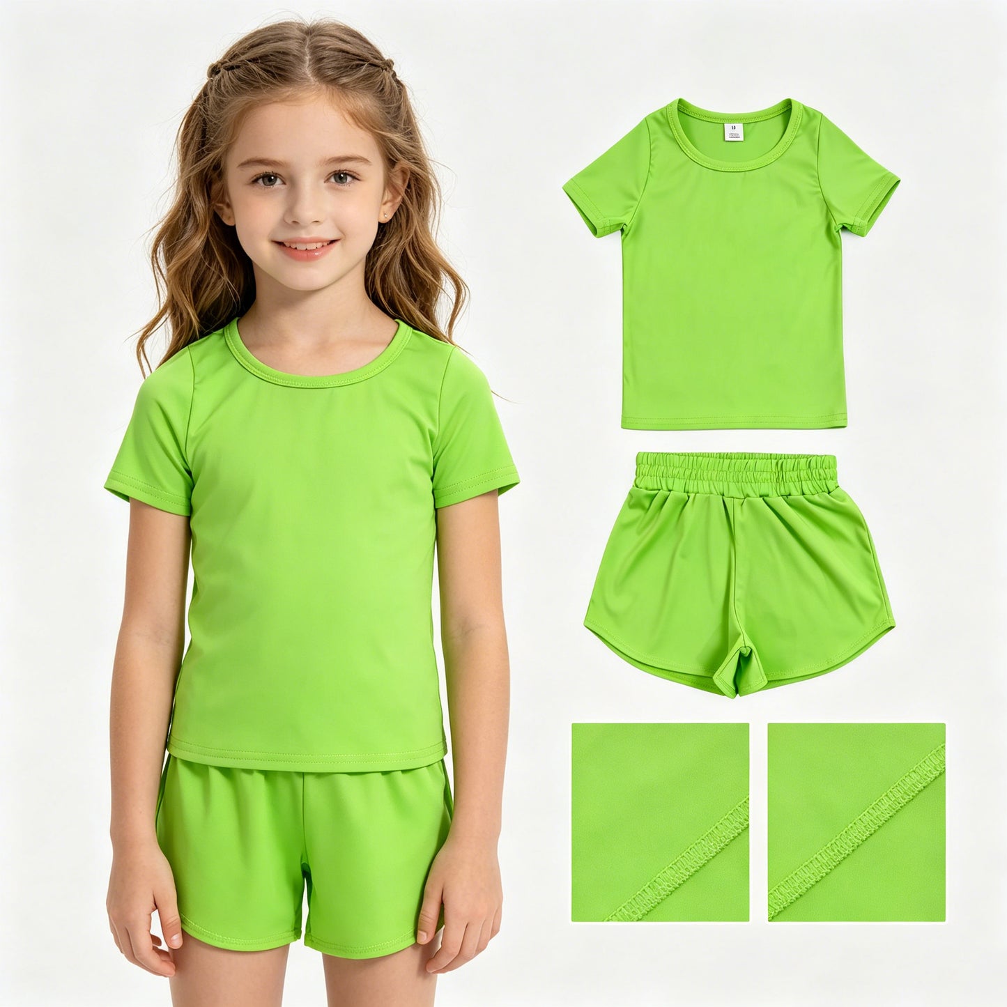 Baby Girls Light Green Short Sleeve Top Sport Short Yoga Active Clothes Sets