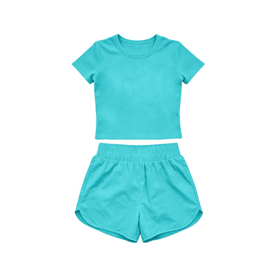 Baby Girls Blue Short Sleeve Top Sport Short Yoga Active Clothes Sets Preorder