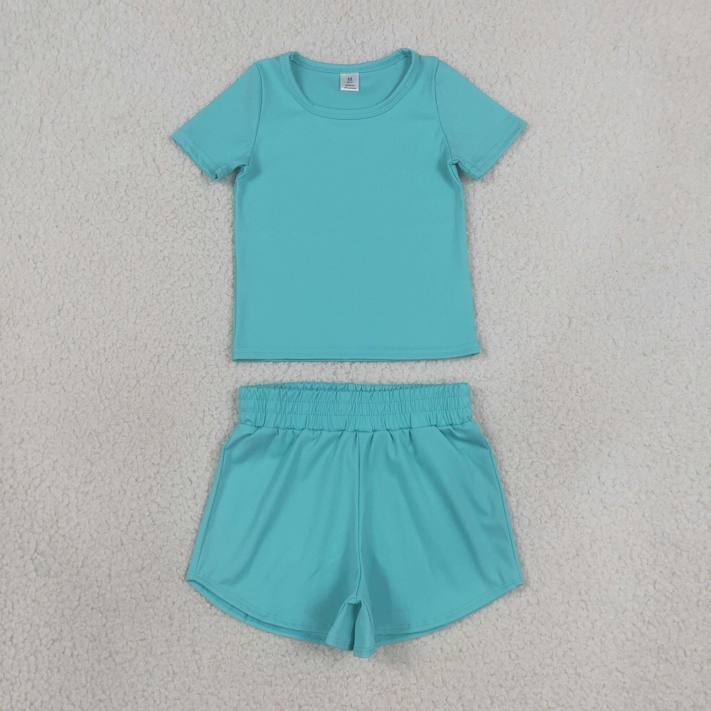 Baby Girls Blue Aqua Short Sleeve Top Sport Short Yoga Active Clothes Sets