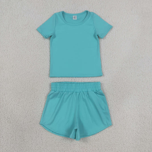 Baby Girls Blue Aqua Short Sleeve Top Sport Short Yoga Active Clothes Sets